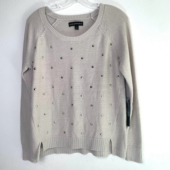 ROCK & REPUBLIC Minimalist Edgy Studded Pullover Cotton Blend Knit Sweater NWT S - Picture 1 of 15